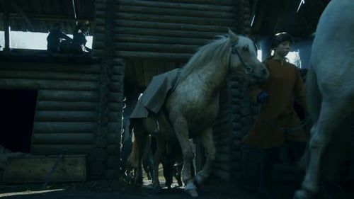 Medieval Villagers Go Through Gates of Wooden Fortress Trying To Hide From Viking Attack. Guards De