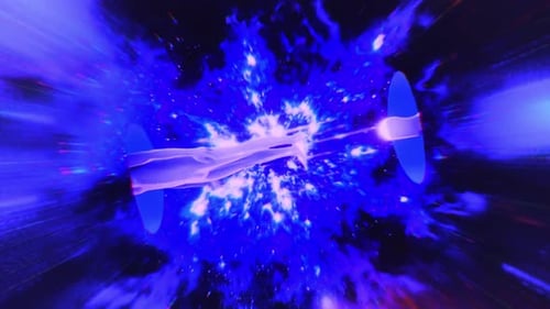 Spacecraft soars through blue explosion