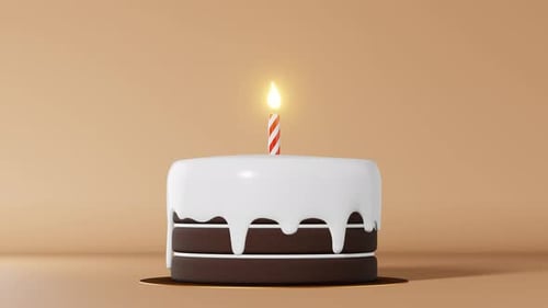 Vela glaseada blanca de pastel de chocolate, animación en bucle en 3D, fondo pastel, postre