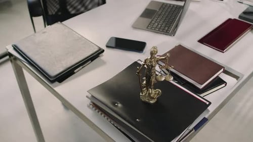 Lawyers Office Table with Folders and Themis Figurine