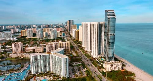 City scenery with diverse architecture. Top view of Miami Beach, Florida, USA