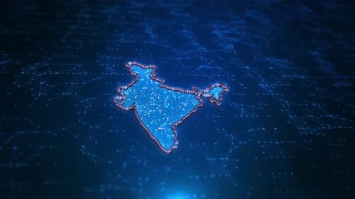 Futuristic India Map Data Network Visualization Network Nodes And Technology Grid Light Particles