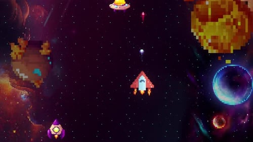 Pixel Art Space Shooter Background Loop with Victory Text