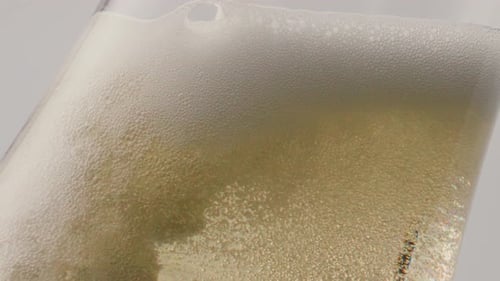 Sparkling White Wine Bubbling Pouring in Goblet Close Up