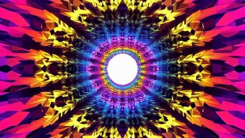 Boucle de tunnel en kaléidoscope 3D Low Poly Vivid avec centre lumineux