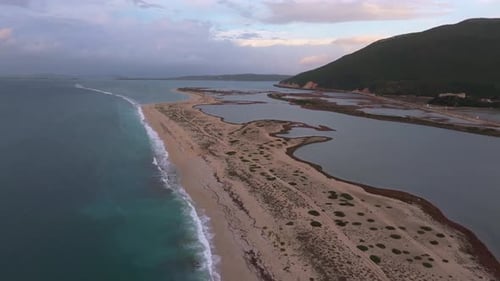 Aerial view of lagoon and beach, Greece.