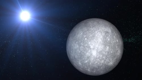 Rotierender Quecksilberplaneten-Kugelgalaxie im Weltraum mit Sonnensystem, Video zu Wissenschaft und Technologie. 1409