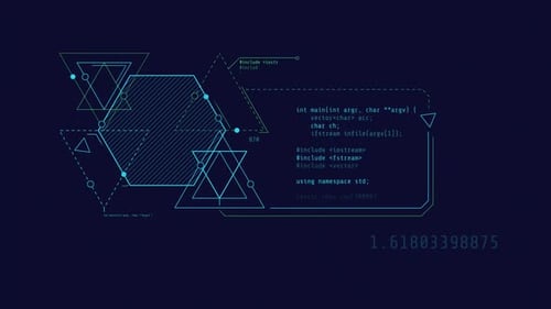 Animação em loop de código abstrato e formas geométricas do elemento HUD