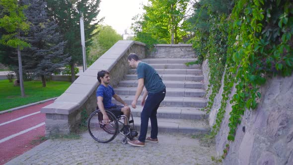 Hug. The friend who hugs the young person with a physical disability ...