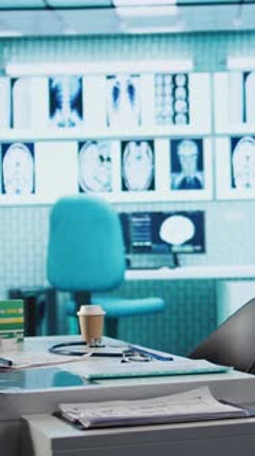 Vertical Video Empty Doctor Office Awaiting a Patient Visit Featuring Diagnostic Equipment