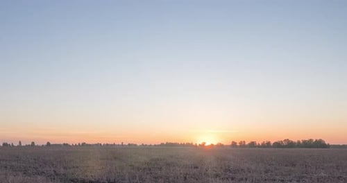 Flat Hill Meadow Timelapse at the Summer Sunrise Time Wild Nature and Rural Grass Field Sun Rays and