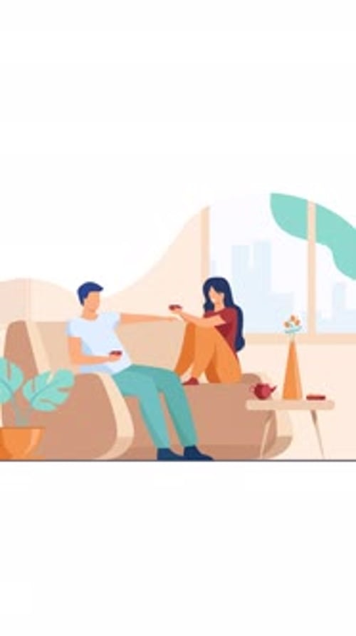 Flat Design Illustration of a Couple Relaxing on Couch