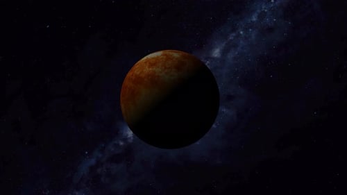 Rotating Orange Planet in Star-Filled Deep Space