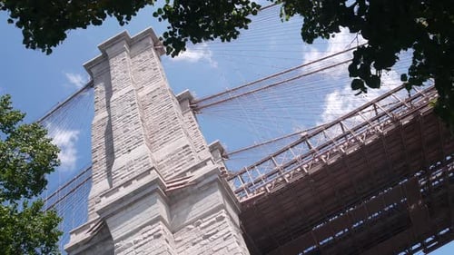 Brooklyn Bridge to Manhattan Downtown Cables and Blue Sky New York City Iconic Symbol Travel USA