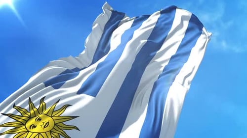 Uruguay National Flag Waving Animation with Blue Sky