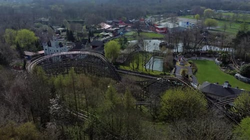 Gulliver's world Warrington rollercoaster theme park aerial view above carnival rides tracks