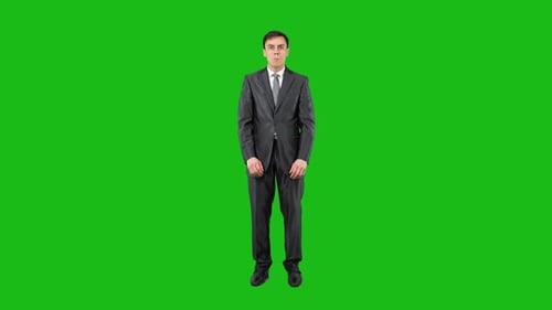 Surprised Male Employee Looking at Camera in Chroma Key