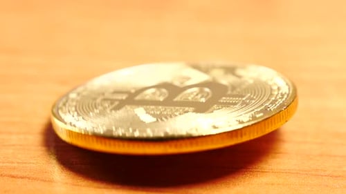 Golden Bitcoin Cryptocurrency Macro Shot