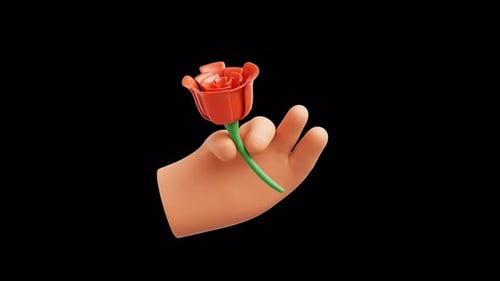 3D Hand Gesture Holding A Flower Motion Graphics