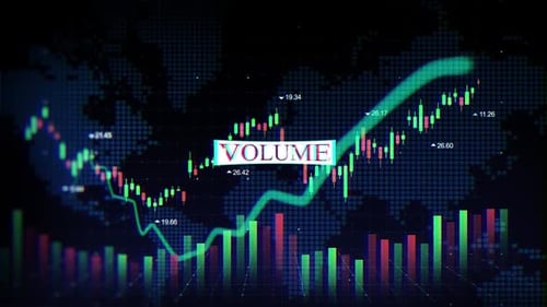 Volumen: Wörter und Begriffe an der Börse auf digitalem Hintergrund