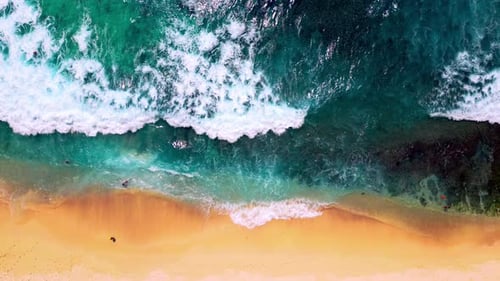 Aerial View on Ocean Waves of Blue Summer Water at Island Landscape of Sea Beach