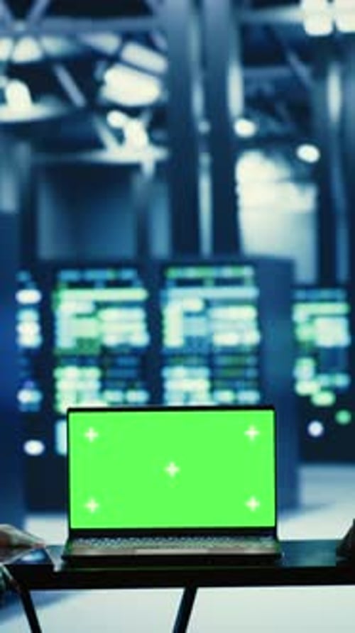 Vertical Video Mockup Laptop in Data Center