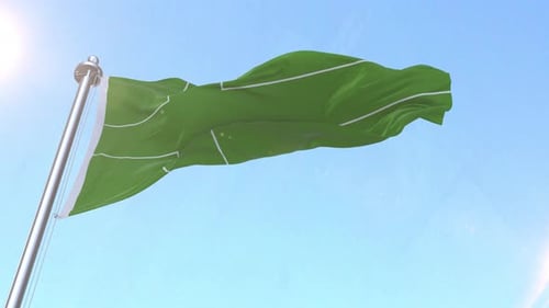 Green Flag with Geometric Sports Field Lines Waving