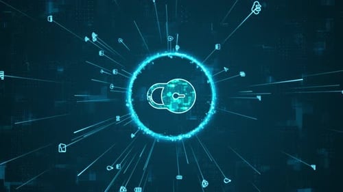 Cyber Security Digital Lock Icon with Data Network Animation