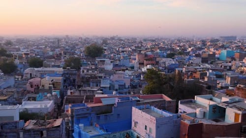 blue city dense house construction view from mountain top at morning video is taken jodhpur rajastha