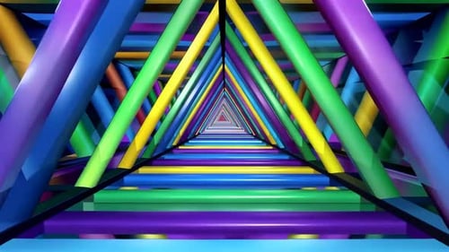 Abstract Colorful Triangular Geometric Tunnel 3D Render