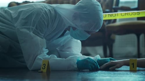 Person Investigating Crime Scene Forensics Evidence