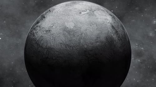 Gedrehter originaler fiktiver 3D-Planet von Eris auf dem Weltraum, Galaxiestern
