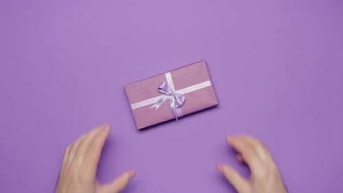 Beauty of Giving and Receiving Gifts Presents Between Man Woman Violet Top View Couple Celebrations