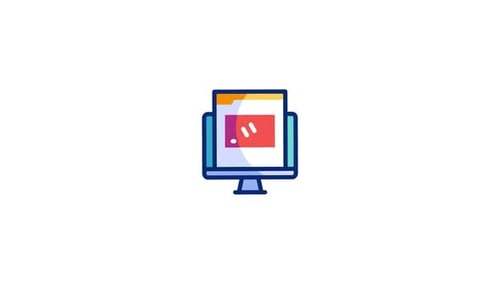 Animated Monitor Icon with Play Button and Coding Sequence