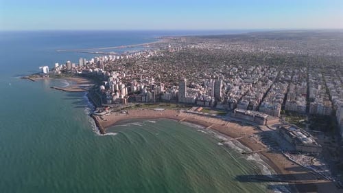 Aerial view of Mar del Plata City, beaches and Atlantic Ocean. Argentina