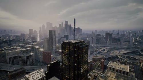 Aerial Drone View of Modern Skyscrapers in the Center of a Large Metropolis City
