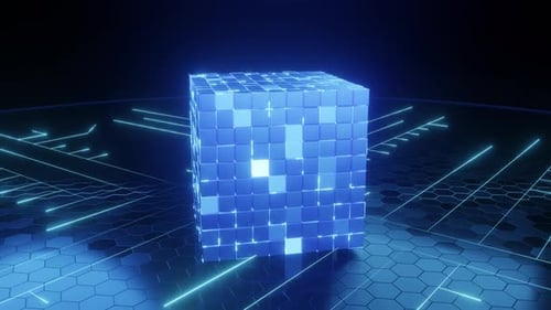 Animation du concept de cube blockchain en 3D.