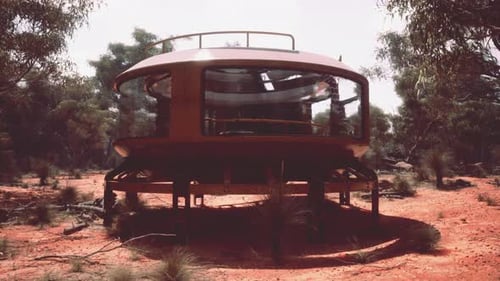 Futuristic Sci-Fi Research Outpost in Arid Nature Landscape