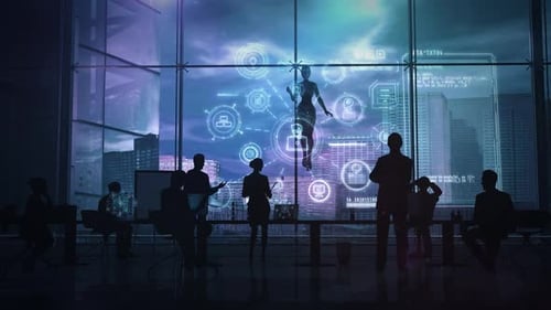 Escena futurista con pensamiento computacional que presenta una iniciativa