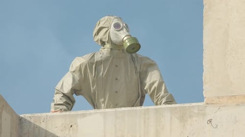 Hazmat Suited Person in Destroyed Building