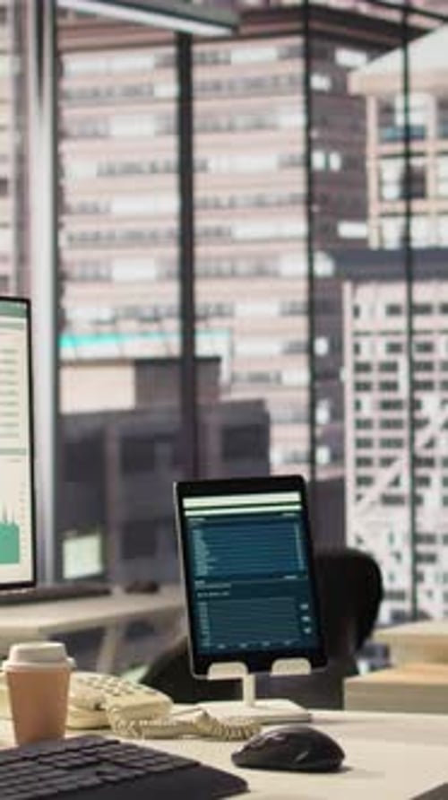 Vertical Video Empty Business Office with Cubicles Used in Organizational Activity Efficiency
