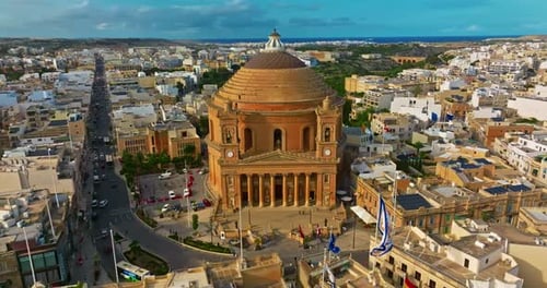 Aerial View of Mosta Church Famous Remarkable Wartime Miracle Architectural Landmarks Malta