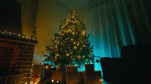 Cozy Christmas Tree with Fireplace and Presents