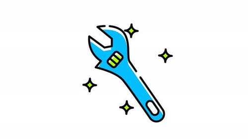icon animation of Blue wrench surrounded by four yellow stars.