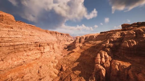 Silent Red Canyon Landscape Illuminated By Soft Sunlight and Shadows
