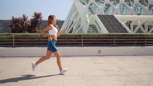 Woman Running in Place, City Background