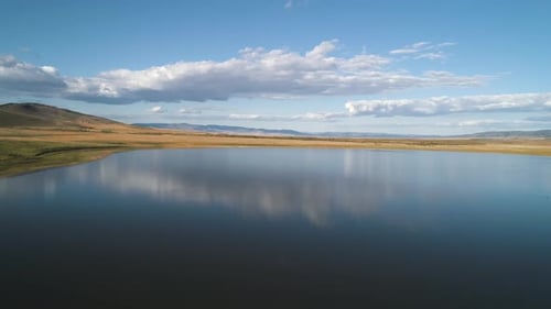 Aerial Drone View Over Sunset Lake Beautiful Peaceful Sunset Lake Reflection