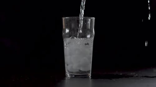 Water Poured Into Ice Filled Glass