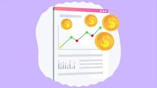 Business Growth Line Graph Animation with Rising Dollar Coins