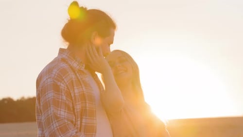 Happy Adult Caucasian Couple Bearded Man and Woman Newlyweds Spouses Boyfriend and Girlfriend Two